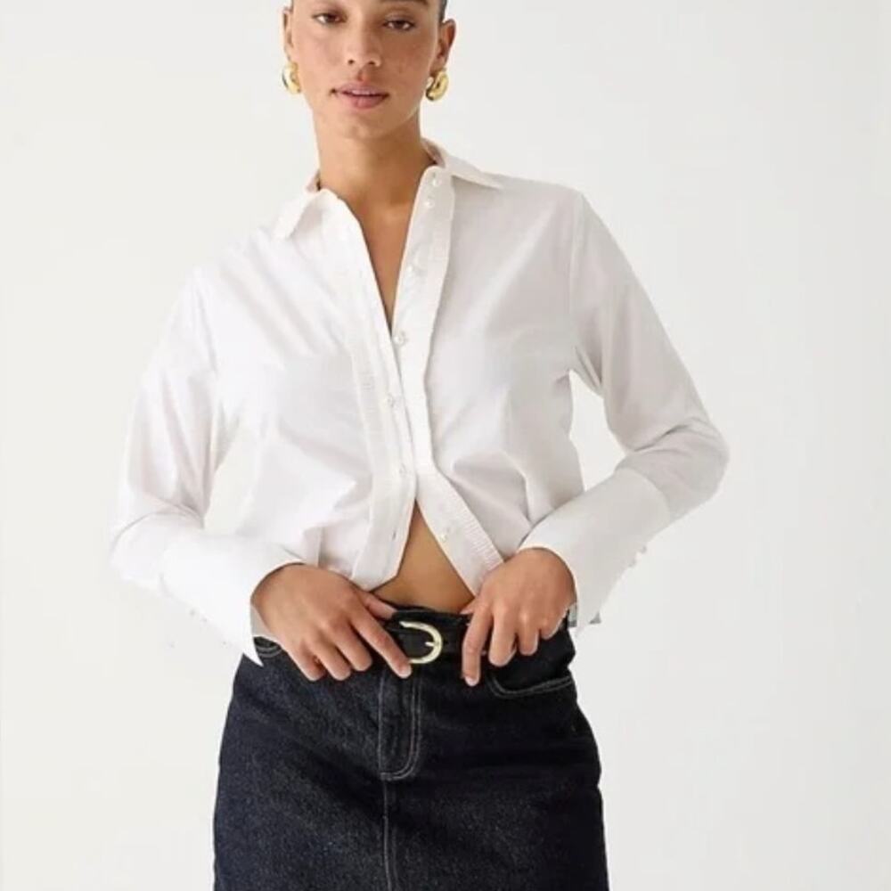 J. Crew Cropped Garçon shirt with pearl buttons 14 White cotton preppy BV828